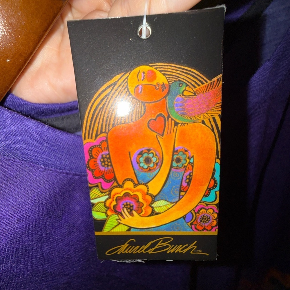 Laurel Burch Cat Art Top XXL Purple Colorful Whimsical 2015 Deadstock NWT - Picture 12 of 13